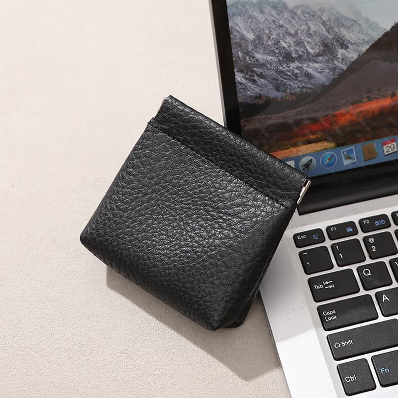 Auto-Close Storage Bag Creative Mini Snap Earphone Bag Coin Purse Card Holder Leather Portable Urban Minimalist