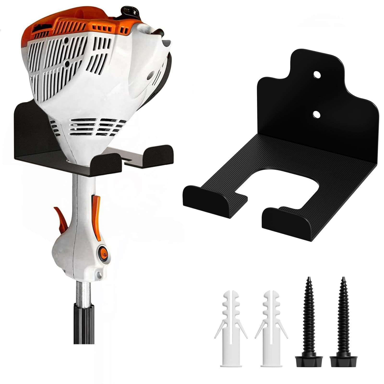 Garage organizer trimmer rack, garden power tool hook, lawnmower bracket, wall-mounted lawnmower stand.