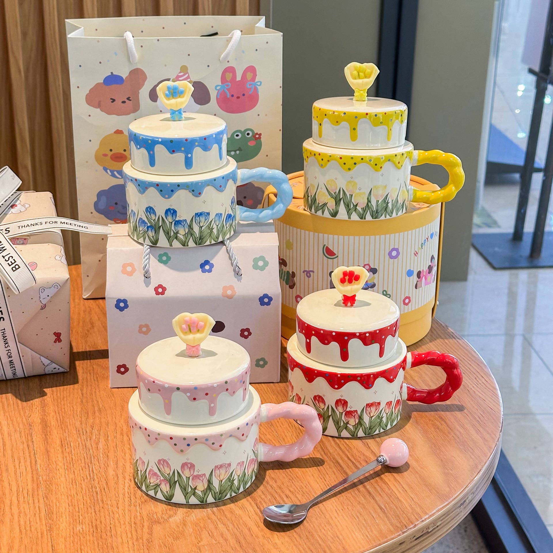 Tulip Ceramic Mug Birthday Gift Cute Cake Water Cup Office Coffee Cup Women's Souvenir Gift Box