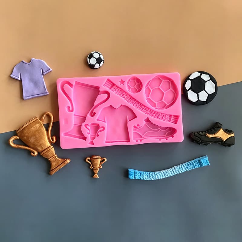 Liquid silicone mold for football trophy, jersey, and sneaker shapes, DIY fondant chocolate cake decoration ornament