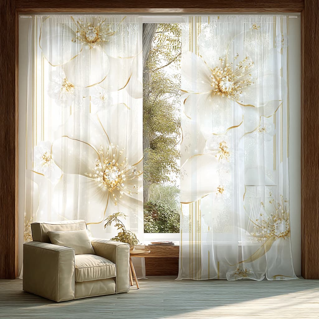 Supports JIT cross-border exclusive direct from manufacturer, luxury floral, digitally printed curtains and window sheers, customizable.