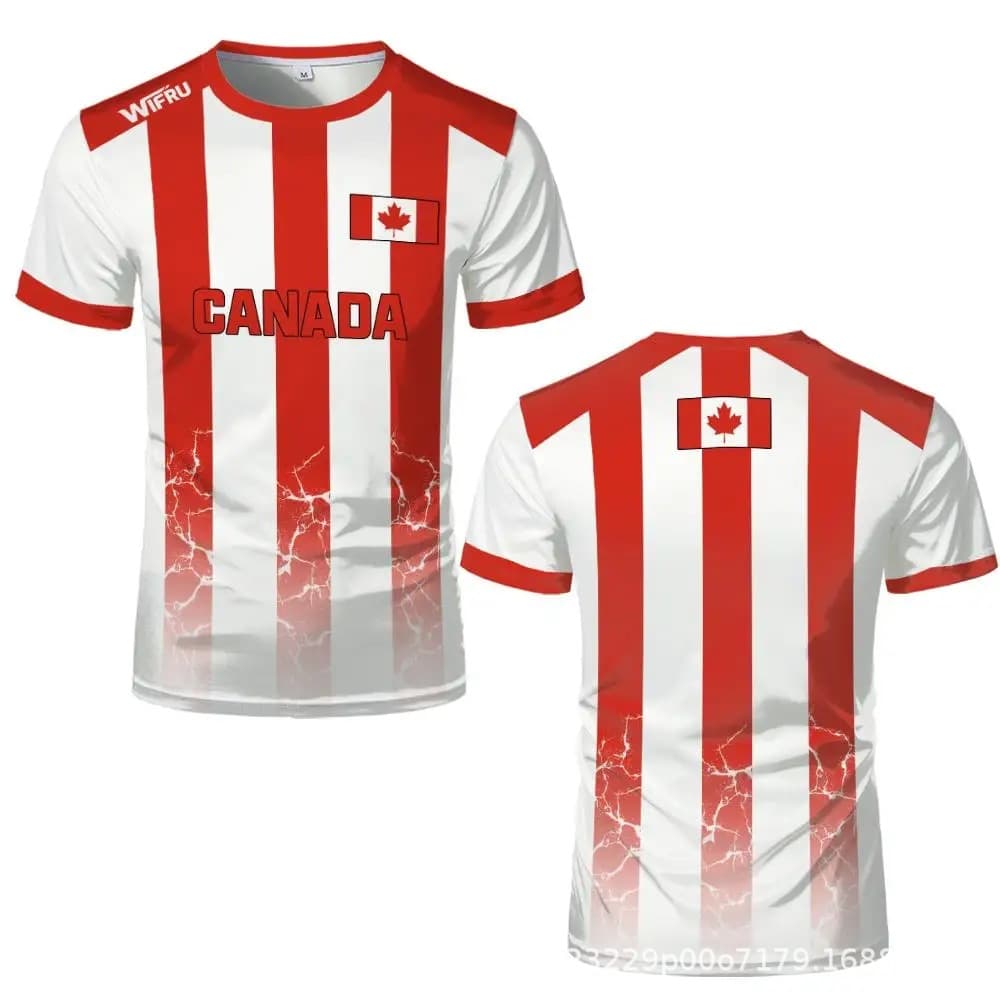 New Canada Flag Print Men's Soccer Jersey Breathable Outdoor Training T-Shirt Casual Top for Men and Women