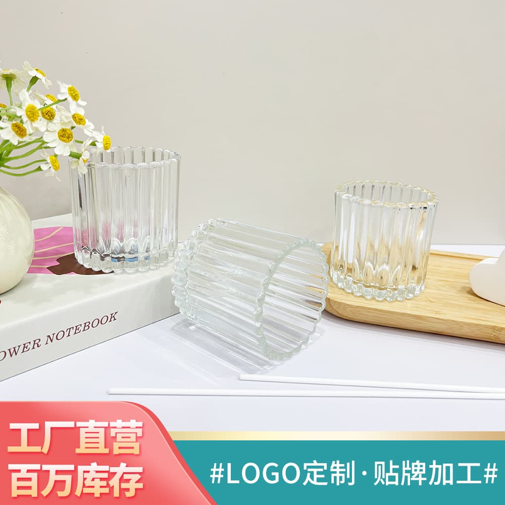 Manufacturer new product wholesale 150ml vertical striped transparent glass candle cup glassware DIY aromatherapy glass cup