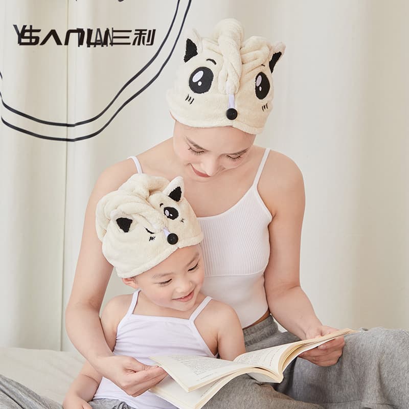 Sanli dry hair towel absorbent bag turban scrub head towel coral velvet soft cartoon dry hair cap parent-child shower cap