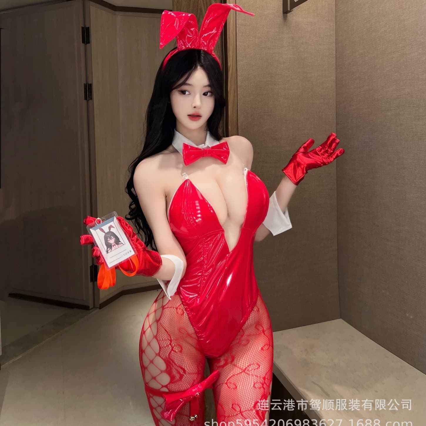 Red Shiny Leather Punk Gloves, Short Patent Leather Dance Gloves, Stage Performance Etiquette Bunny Costume, Sexy Lingerie