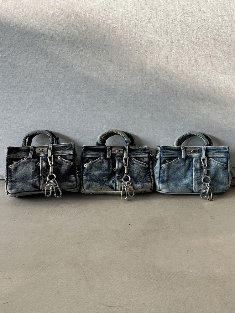 Qiaoge Retro Denim Platinum Bag Fashion Versatile Handbag Personality Shoulder Crossbody Women's Bag Trendy Women's Bag