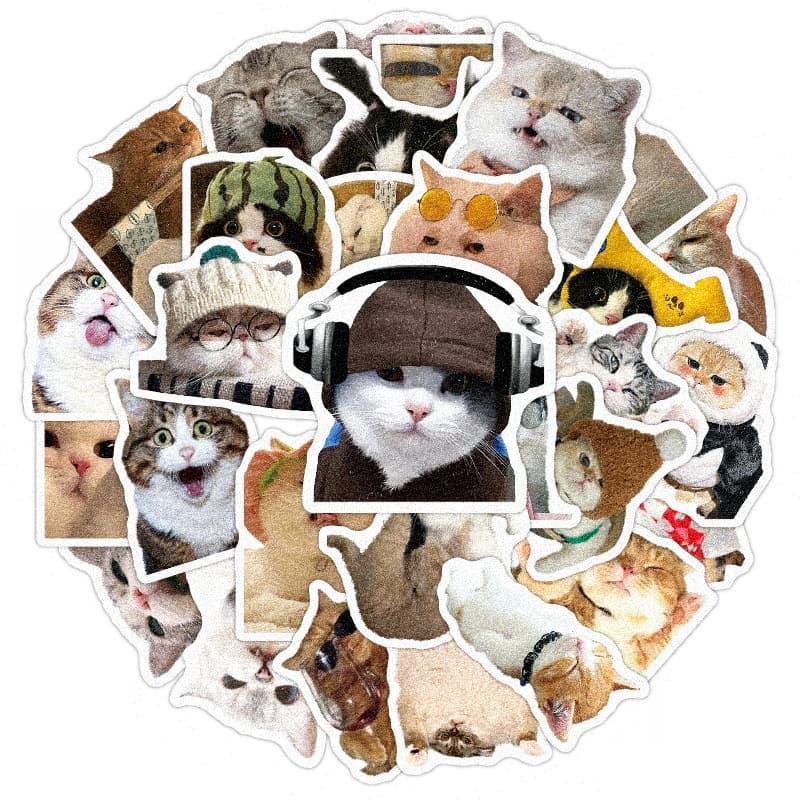 60 Cross-border Cartoon Cat Graffiti Stickers DIY Luggage Cup Notebook Waterproof Sticker Journal