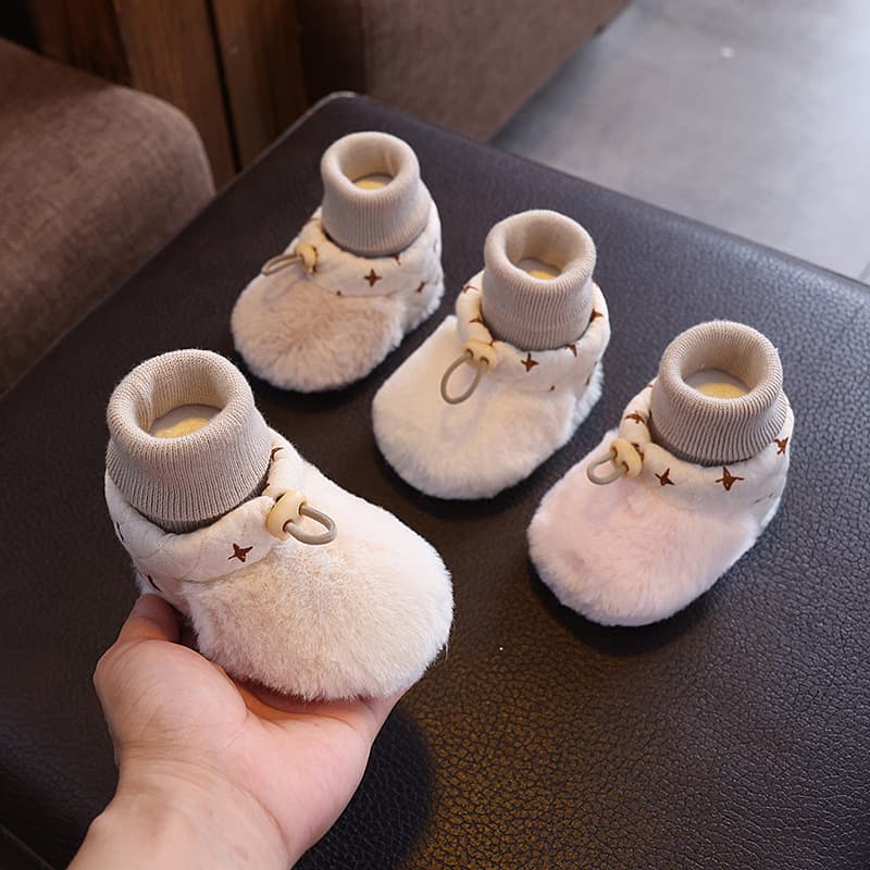 Baby Winter Shoes 0-6 Months Boys Girls Cotton-Lined Warm Booties Socks - 12 Baby Fuzzy Shoes