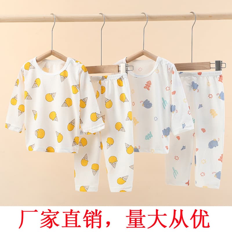 Pure Cotton Air Conditioned Suit Long Sleeve Thin Home Clothes Summer Children's Sleepwear for Baby Girls And Boys