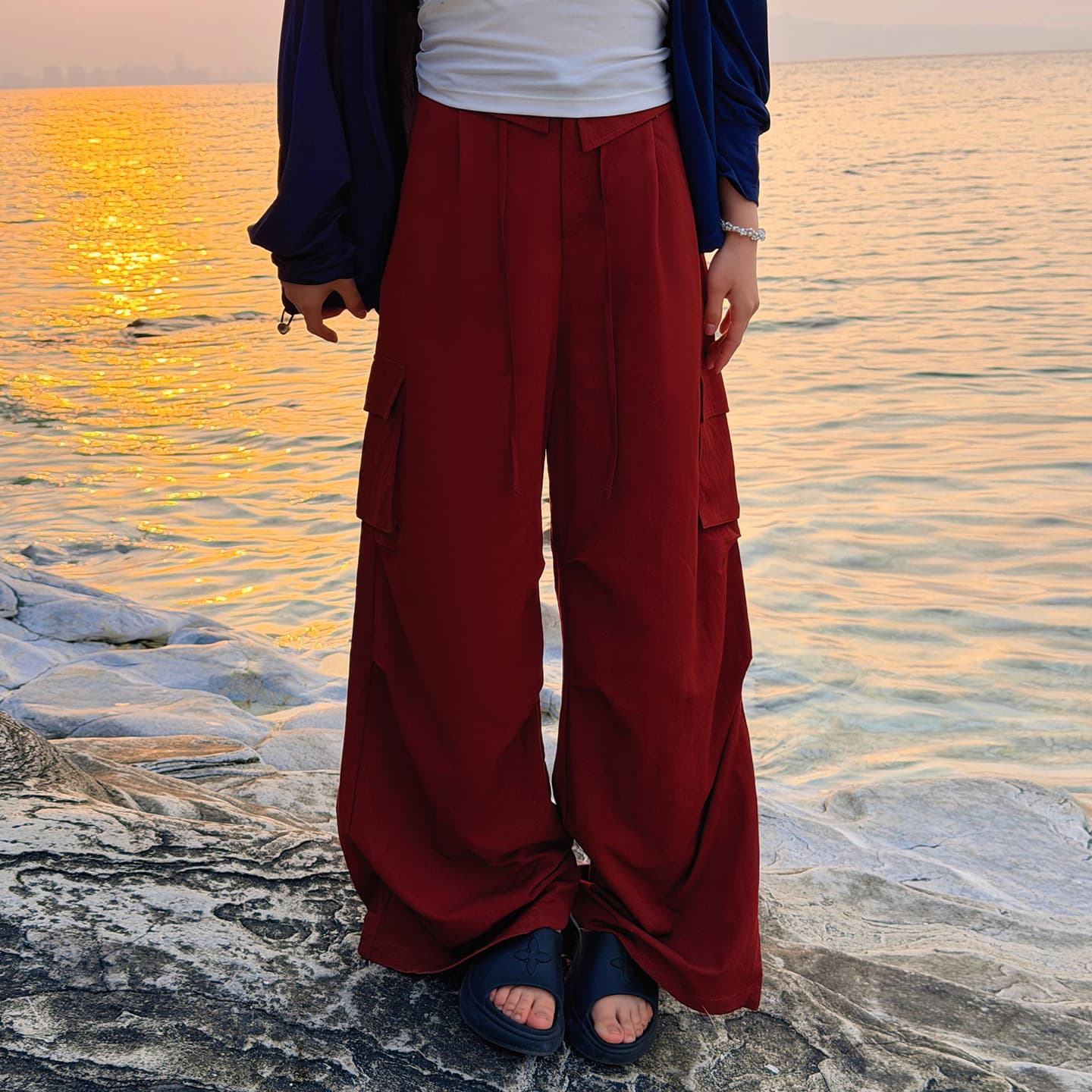 7971 Xuan Chen Plus-Size Women's Clothing for Chubby Women, New Spring Style, Slimming Loose Fit, New Solid Color, Sweet and Spicy Personality Workwear Wide-Leg Pants