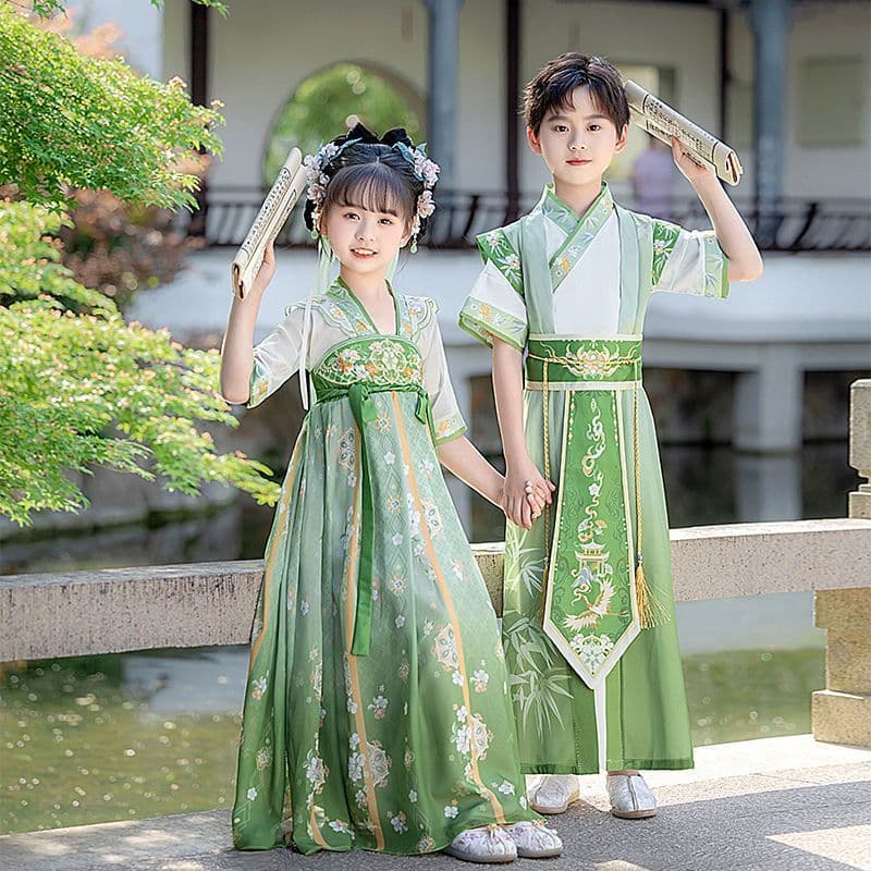 New Children's Hanfu Chinese Style Premium Tang Suit for Boys Ancient Costume Set Princess Dress for Girls Summer