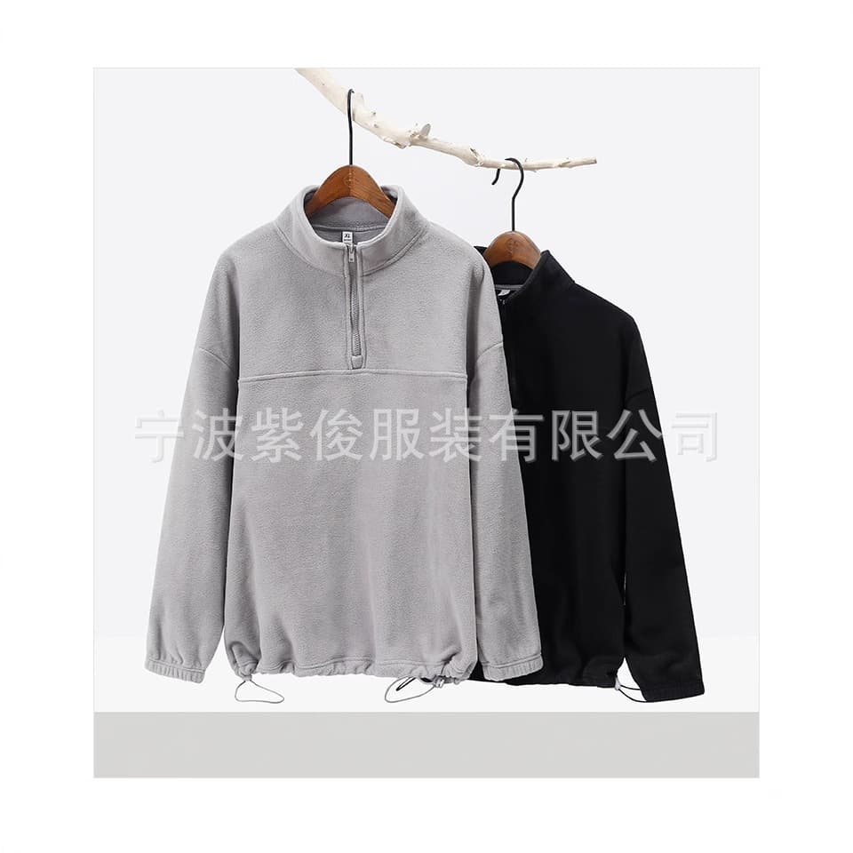 Men's 300g double-sided polar fleece lapel trendy brand sweatshirt new loose drawstring plus velvet half-zip sweatshirt plus velvet