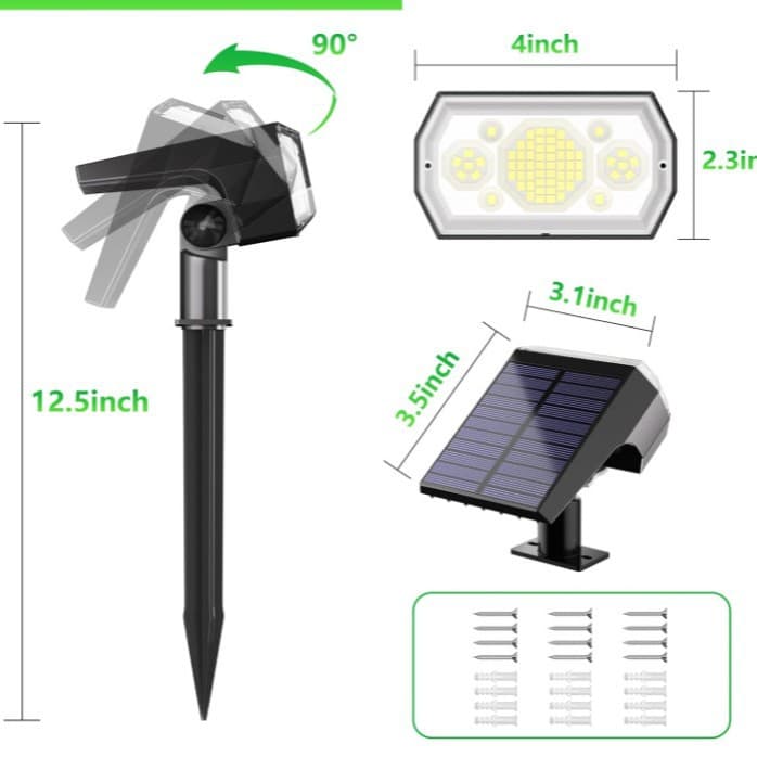 Solar lawn light, ground spike spotlight with 64 LEDs