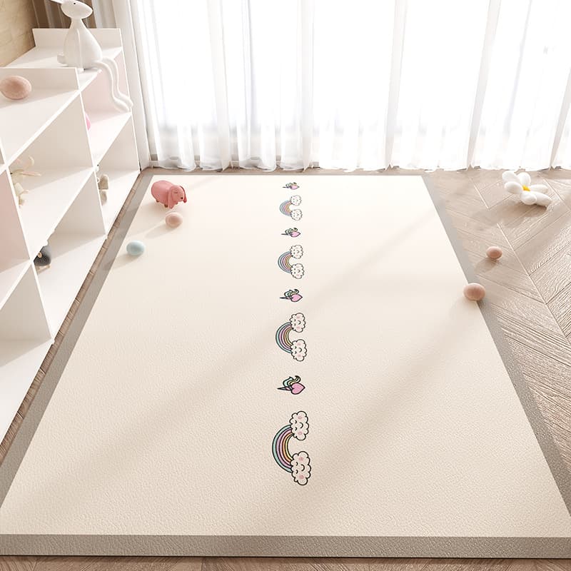 Cartoon Cute Play Mat, Home Washable Leather Carpet, Cuttable, Waterproof and Oil-Proof Living Room Rug