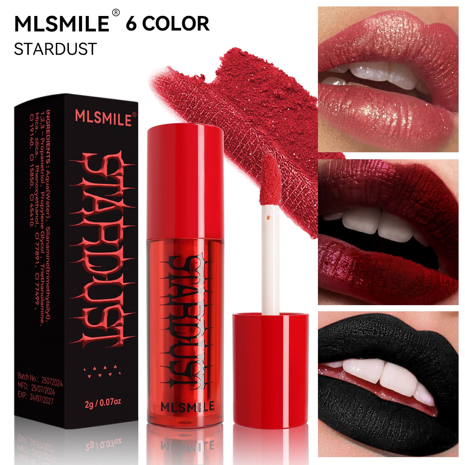 MLSMILE Cross-border New Pearl Fine Shine Lip Powder Pink, Water-based Matte Velvet Easy Color Powder Lip Gloss
