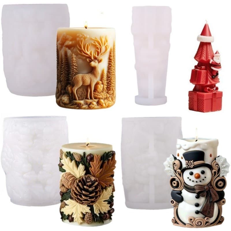 DIY Christmas Series Snowman Christmas Tree Pine Cone Reindeer Dog Bell Scented Candle Aroma Diffuser Stone Silicone Mold