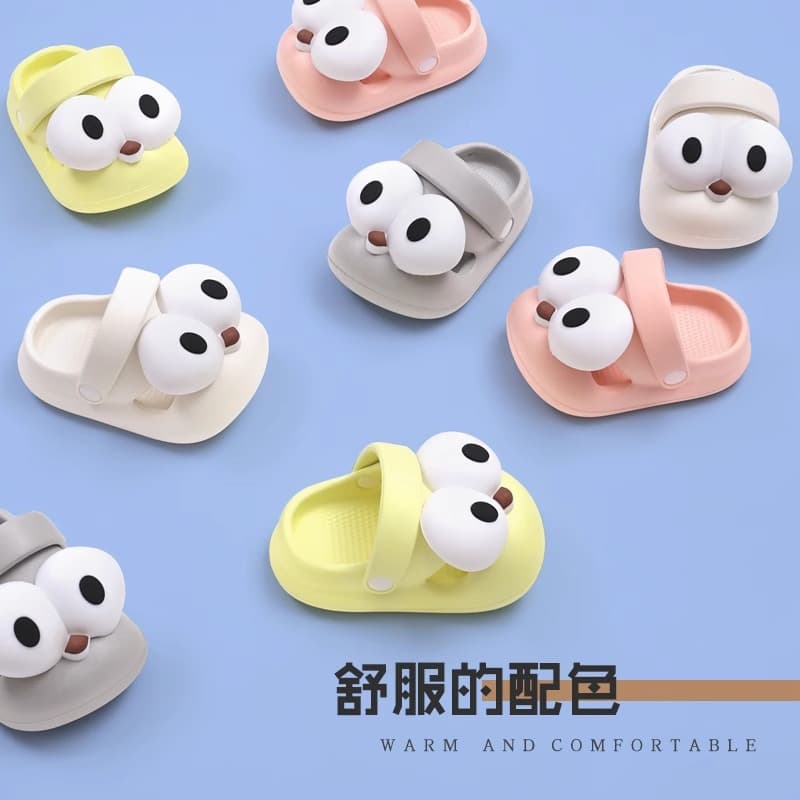New children's summer indoor home anti-slip slippers, infant girl's sandals with big eye design unisex perforated shoes