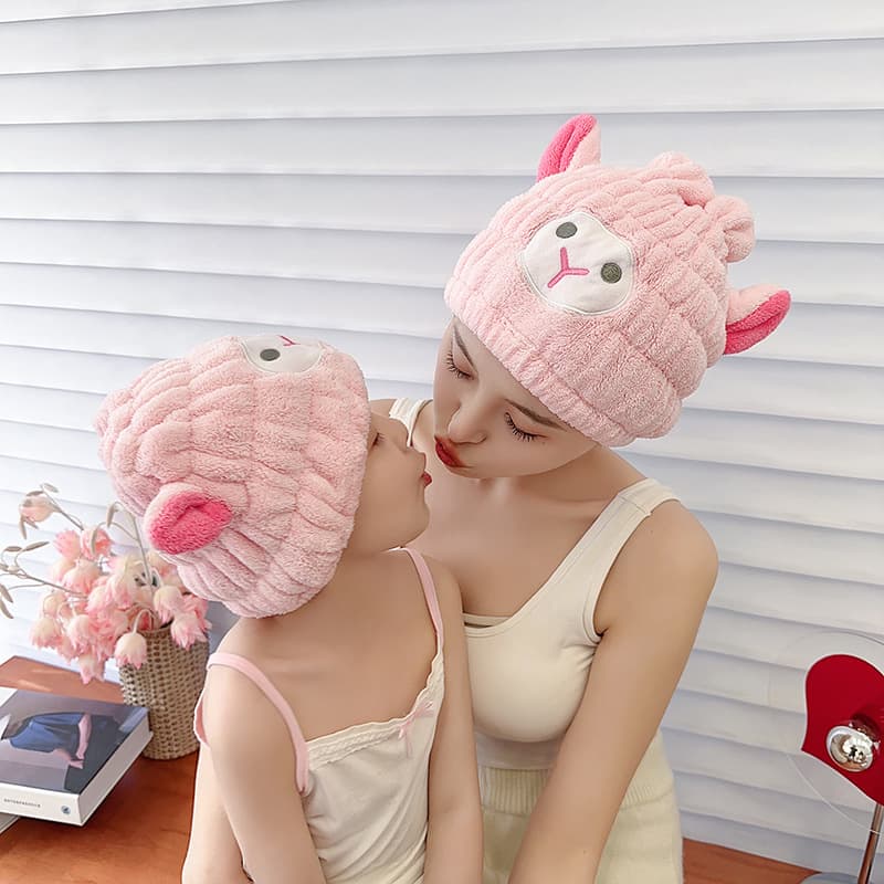 Children's Coral Fleece Cartoon Shower Cap with Bunny Ears Hair Drying Cap, Wholesale for Adult Women's Hair Towel, Drop Shipping Available