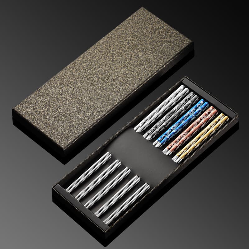 Laser dragon pattern chopsticks food-grade household extended chopsticks anti-slip and dishwasher-safe 316L full-square stainless steel chopsticks