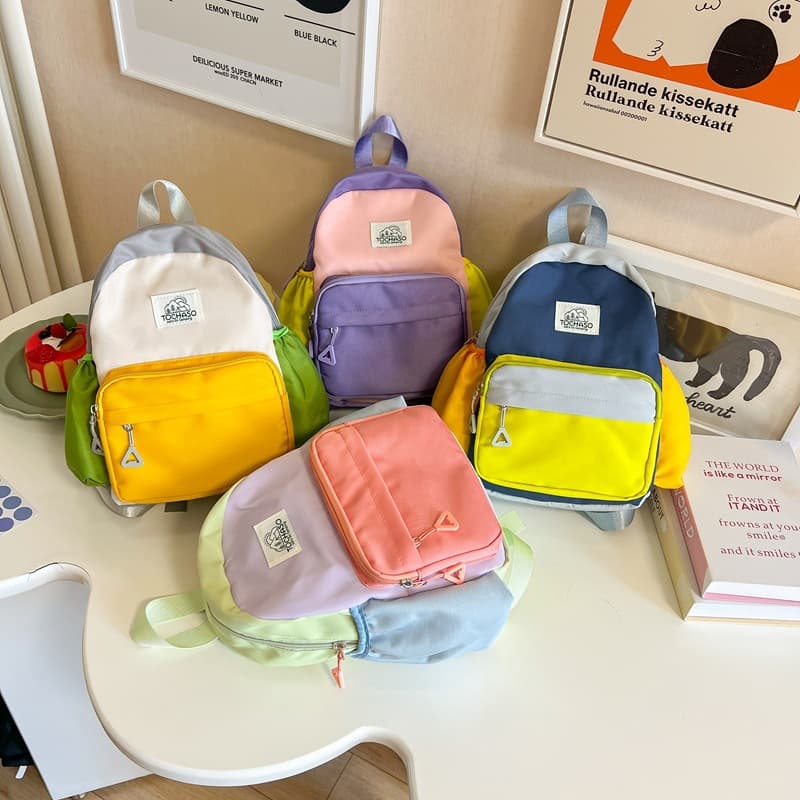 Kindergarten Girls Small Backpack 2024 New Children Lightweight Color-Block Small Backpack Baby School Canvas Shoulder Bag