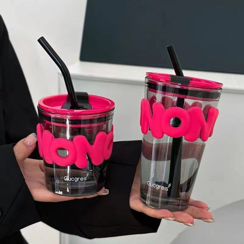 Student Straw Simple Cup, Ins High-Aesthetic Coffee Cup, Take-Along Glass Cup, Souvenir Gift Straw Cup