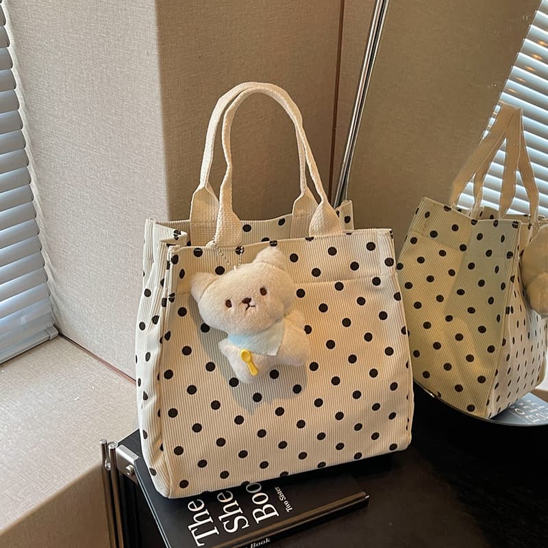 Cross-border Wholesale Corduroy Pink Polka Dot Tote Bag Cute Girl Pink Single Shoulder Canvas Bag Handbag for Women
