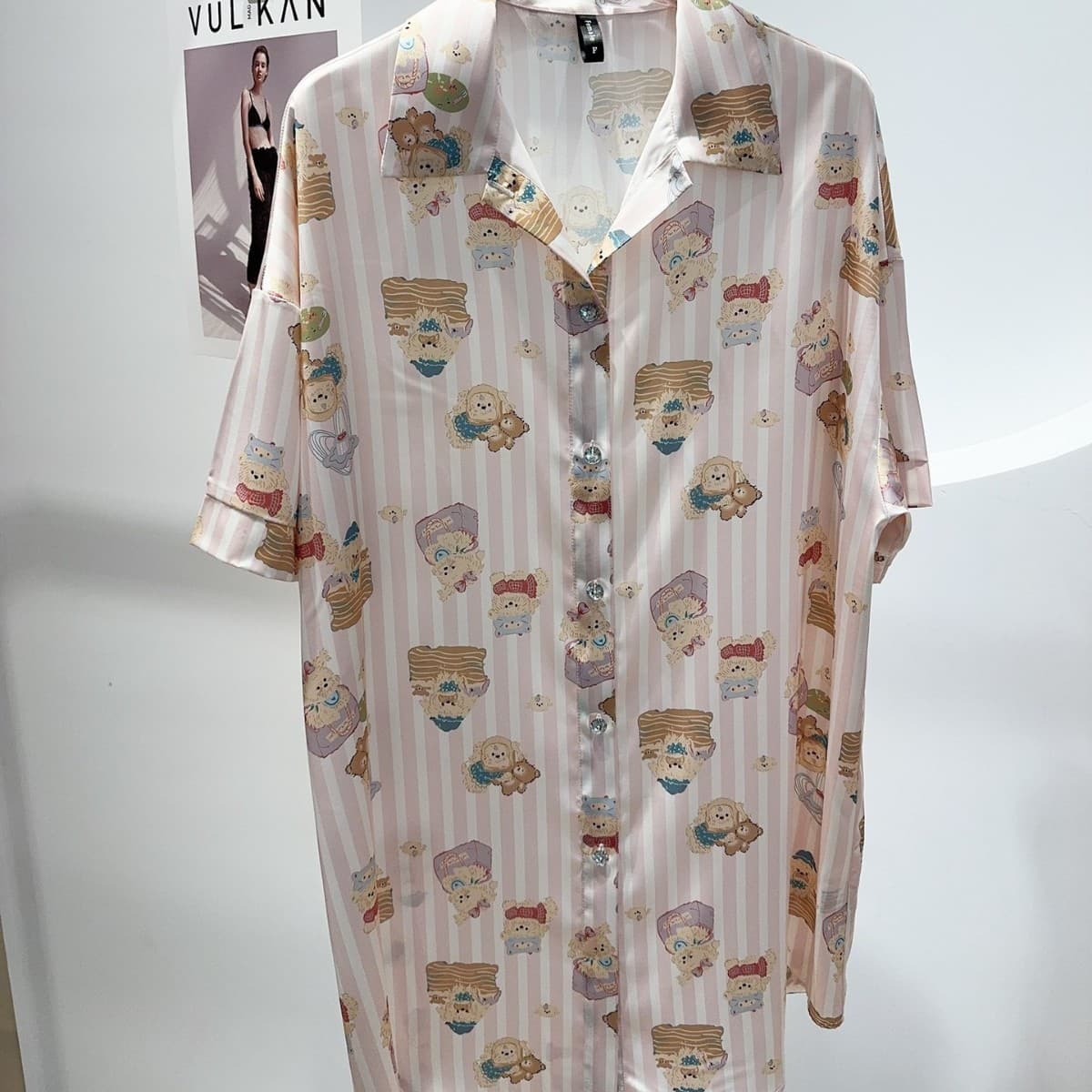 Cross-border Japanese Anime Pajamas Women's Spring Autumn New Cute Shirt Collar Short Sleeve Nightgown Home Dress Women's Dress