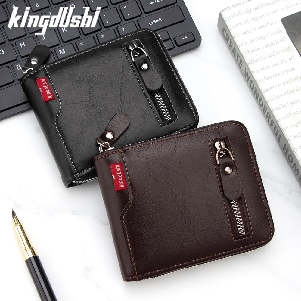 New Men's Short Chain Wallet with Multiple Card Slots, Large Capacity, Large Zipper, Broken Silver Bag Zipper, Men's Wallet Wholesale