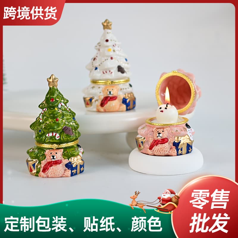 Christma Christmas Eve atmosphere candle ornaments creative ceramic Christmas tree candlesticks aromatherapy candle souvenirs