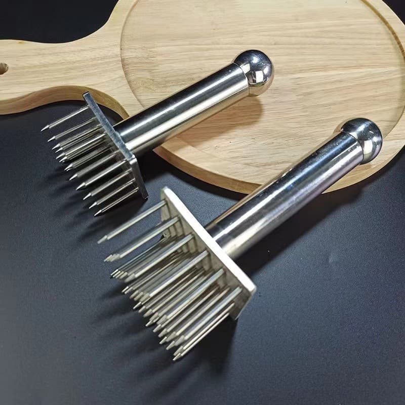 Flavor-Enhancing Meat Piercer with Skin Penetration, Stainless Steel Steak Needle and Tendon Breaker Hammer