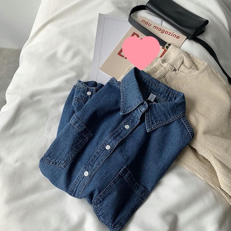 Plus Size Student Shirt Jacket for Heavy Women Spring Autumn Thin Long Sleeve Denim Shirt