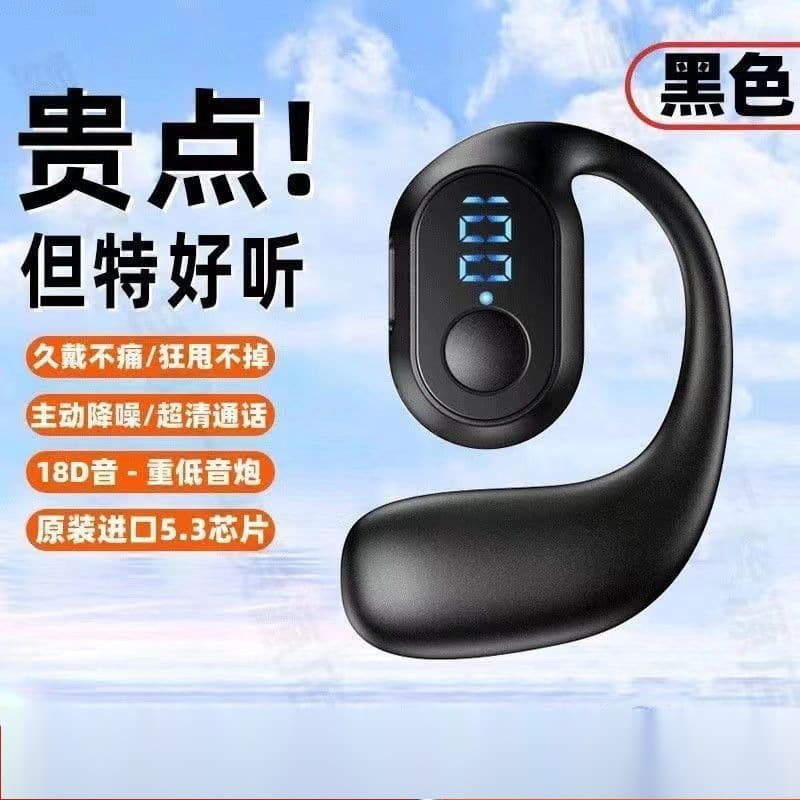 New Wireless Bluetooth Headphones Open-Ear Digital Display Clip-On Ultra-Long Battery Life