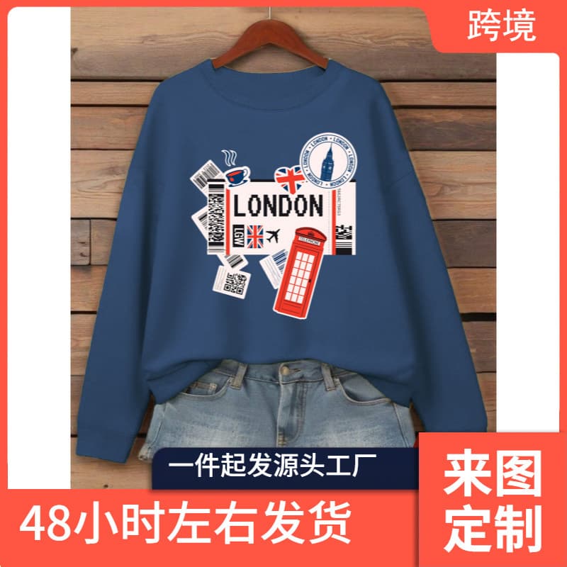 London Tourist Airfare Printing Women Sportswear Loose Crewneck