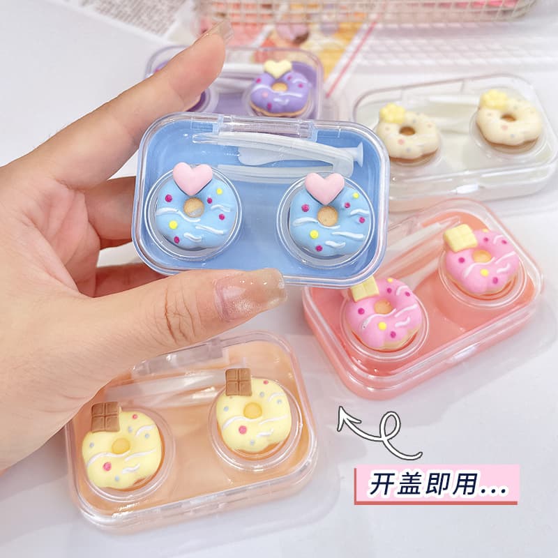 Donut-shaped contact lens case, colored lens storage box portable twist-free lid 2025 new integrated storage case