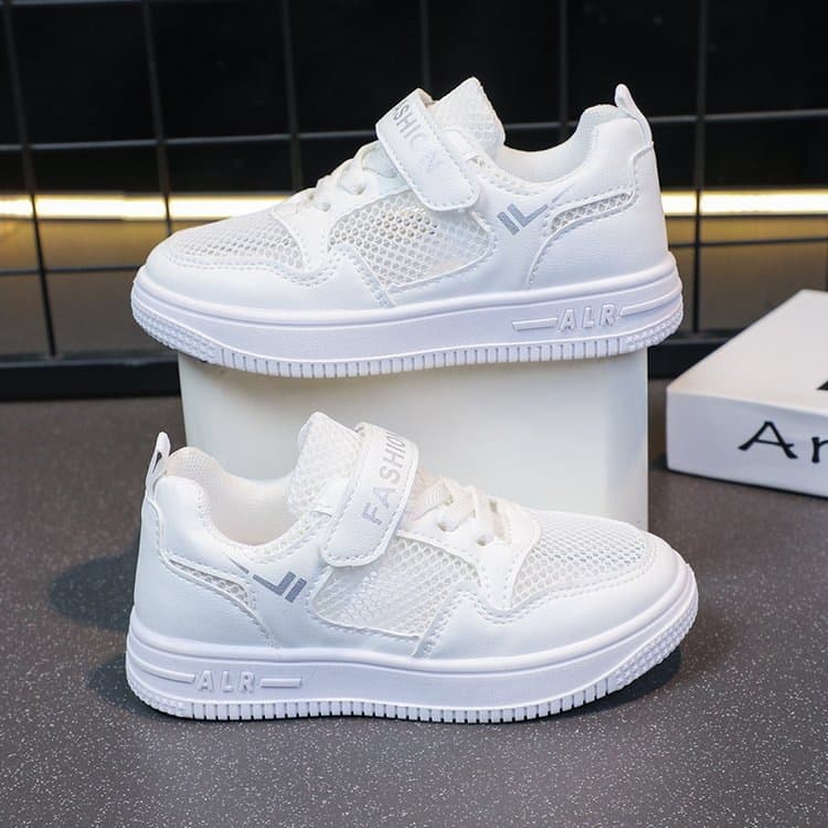 Children's White Casual Sneakers for Boys and Girls, Breathable Mesh Running Shoes, Flat Sports Shoes