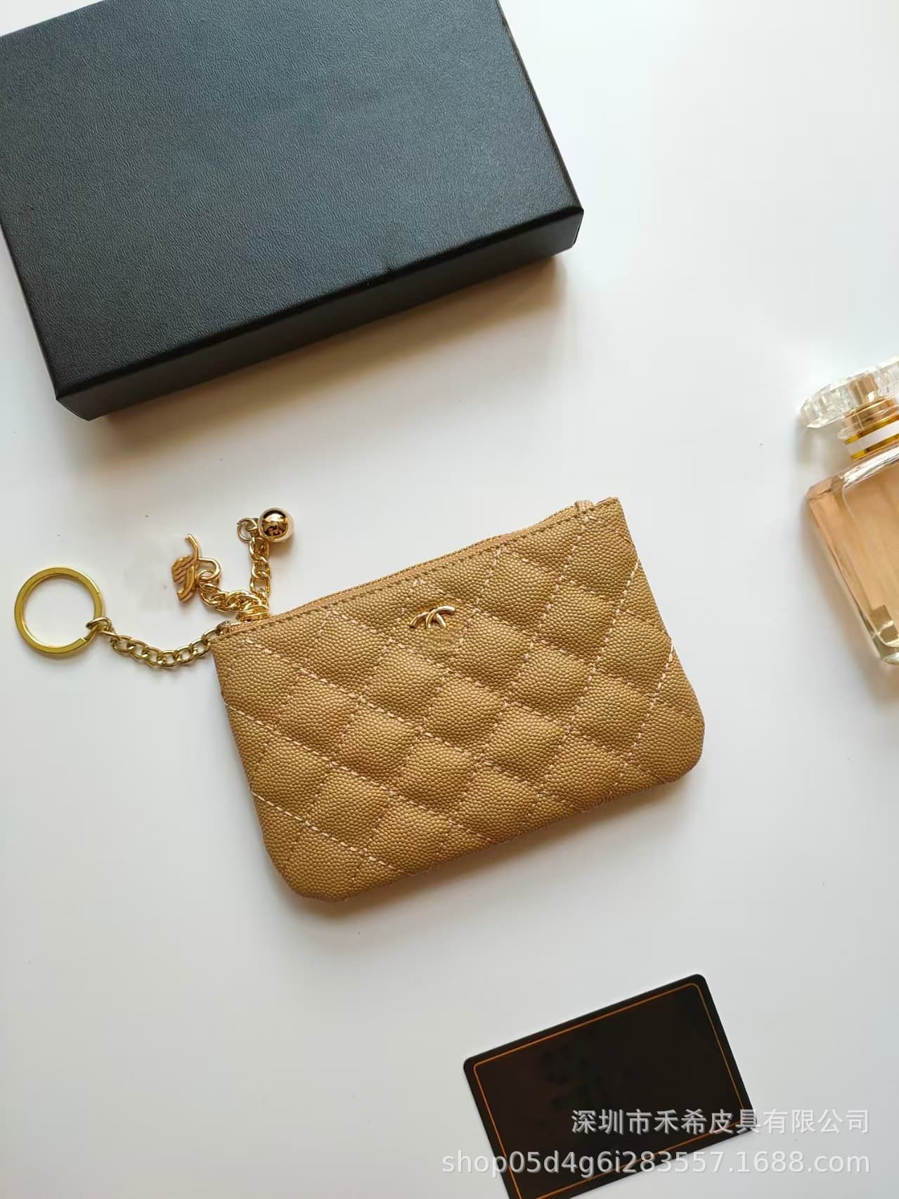 Xiangfeng Zipper Coin Purse Genuine Leather Ultra-Thin Handheld Diamond Quilted New Style Card Holder Simple Compact Coin Storage Bag
