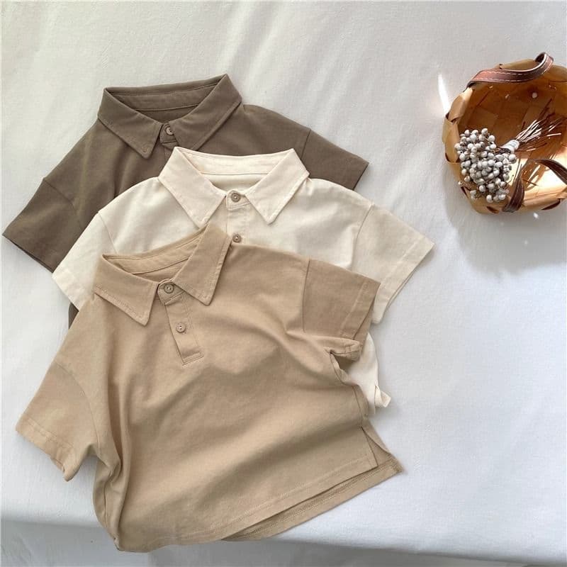 Pure cotton summer children's lapel polo shirt, short-sleeved T-shirt for boys and girls, versatile solid color simple top for children