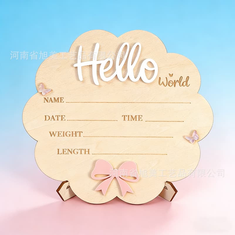 Wooden Hello World Baby Announcement Board Newborn Photo Prop Milestone Decoration