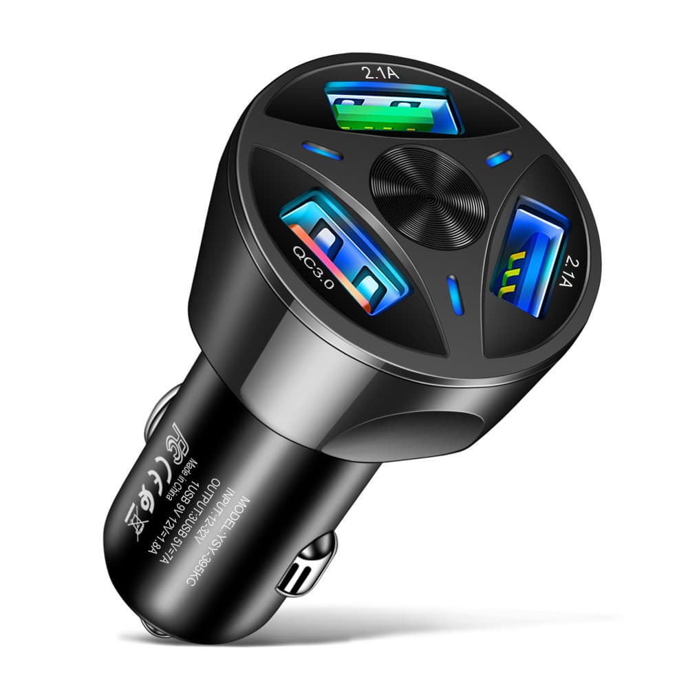 Custom Cross-Border 3-Port Super Fast Charger QC3.0 Car Charger Cigarette Lighter Multi-Port Phone Charger