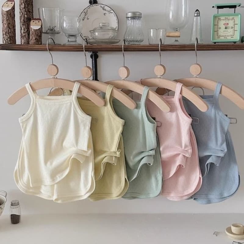 Korean Baby Kids Candy Color Breathable Pajamas Summer Thin Style Boys Girls Toddler Sleeveless Top and Shorts Homewear Set