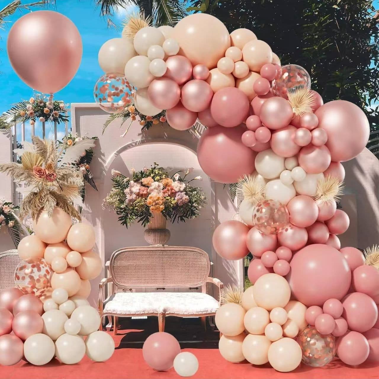 Cross-border Hot Selling Wedding Party Birthday Venue Atmosphere Decoration Vintage Pink Metallic Rose Gold Matte Pink Balloon Set