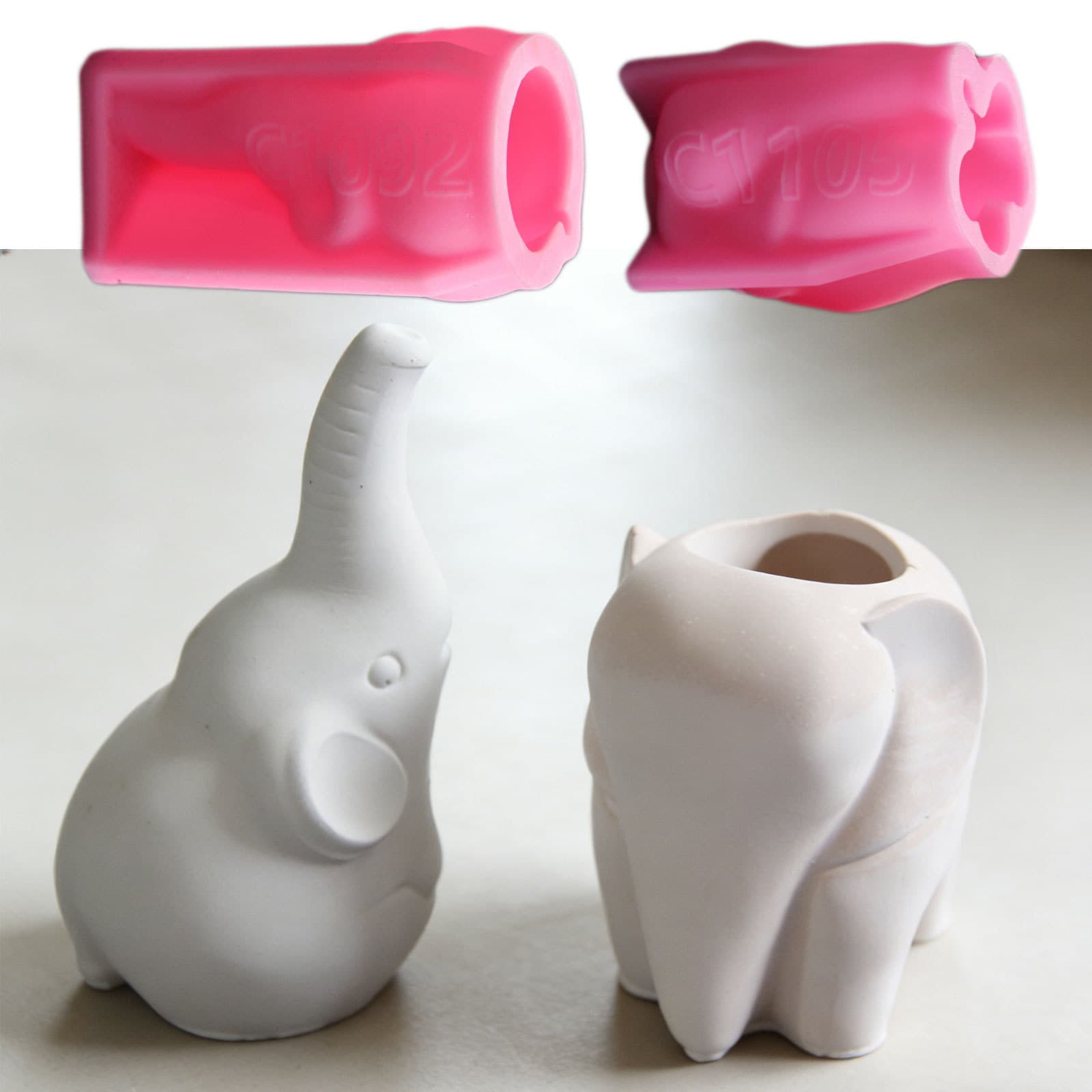 3D Elephant Pen Holder Mold Silicone Handmade Long Trunk Elephant Simple Resin Concrete Plaster Mold