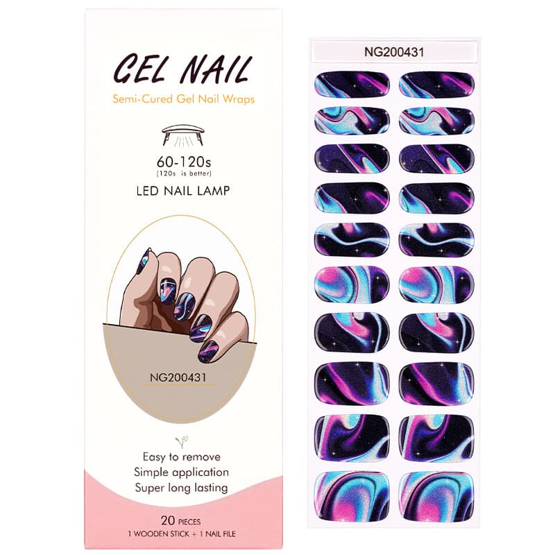 Wholesale Flash Cross-border Gel Nail Stickers 20 Nails UV/LED Lamp Cured Nail Polish Strips Semi-cured Nail Art Stickers Wholesale