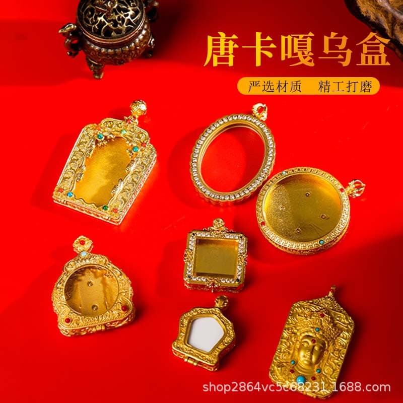 Factory direct sales of Tibetan-style diamond-encrusted Thangka case, gau box, round Thangka case pendant, jewelry, alloy pendant.