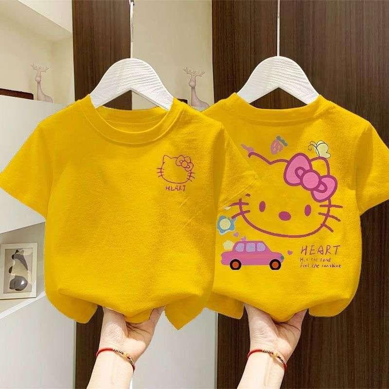 2026 New Summer Children's Short Sleeve T-Shirt, Round Neck, Hello Kitty Girls Dopamine T-Shirt