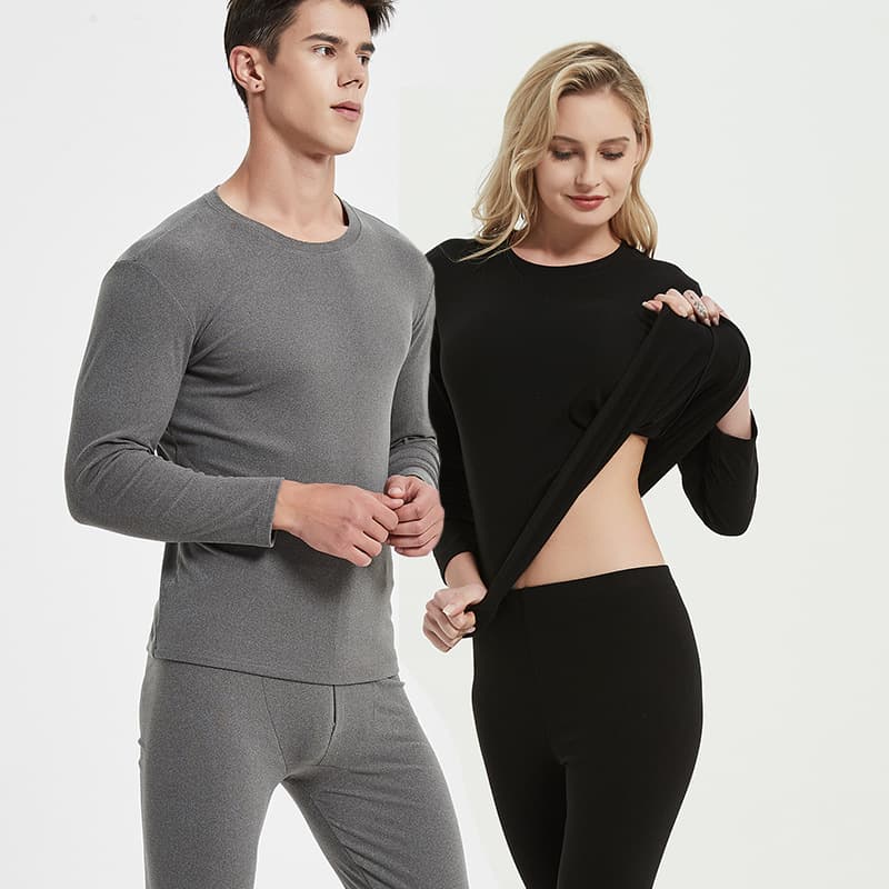 Cross-Border Supply Double-Sided Brushed Thermal Underwear Round Neck Long-Sleeve Top and Bottom for Men and Women Amazon Stock Thick Inner Layer