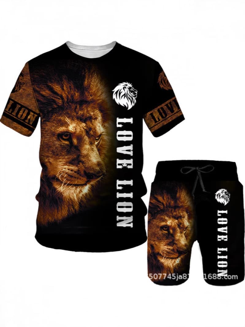 ShiHu Series 3D Print Men's Casual Set 2023 Summer Cross-Border New Adult Set Wholesale