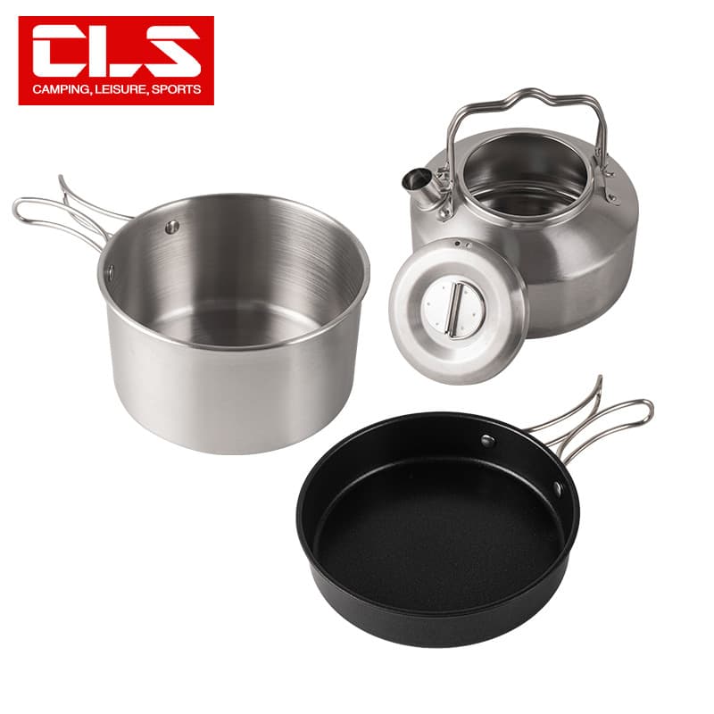 CLS Outdoor Stainless Steel Cookware Set Camping Portable Self-Driving Kettle Soup Pot Non-Stick Frying Pan Camping Cookware