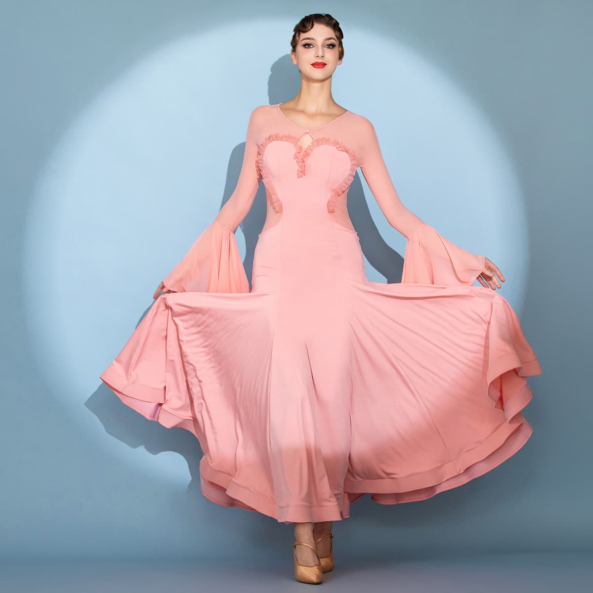 Colorful Dopamine! Flutter Sleeve Design Slit Modern Dance Dress 2128 Chiffon International Standard Dance Dress Waltz