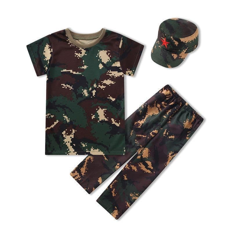Children's Camouflage Set with Short Sleeves and Shorts, Student Kindergarten Summer Camp T-Shirt, Outdoor Expansion Training Athletic Wear